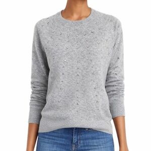 AQUA CASHMERE Women's Gray Rhinestone Embellished Crewneck Sweater Size Small
